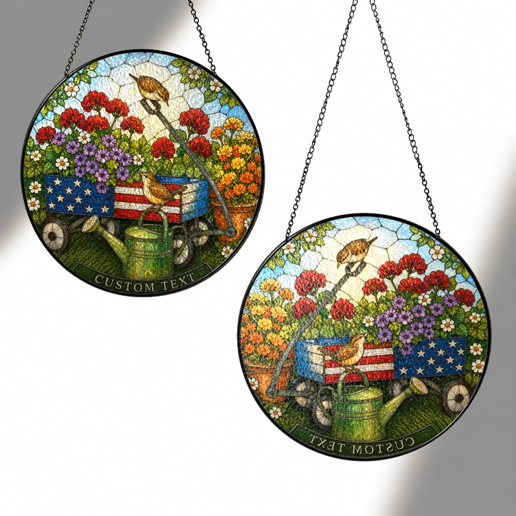 Personalized Patriotic Garden Cart Stained Glass Suncatcher