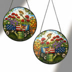 Personalized Patriotic Garden Cart Stained Glass Suncatcher