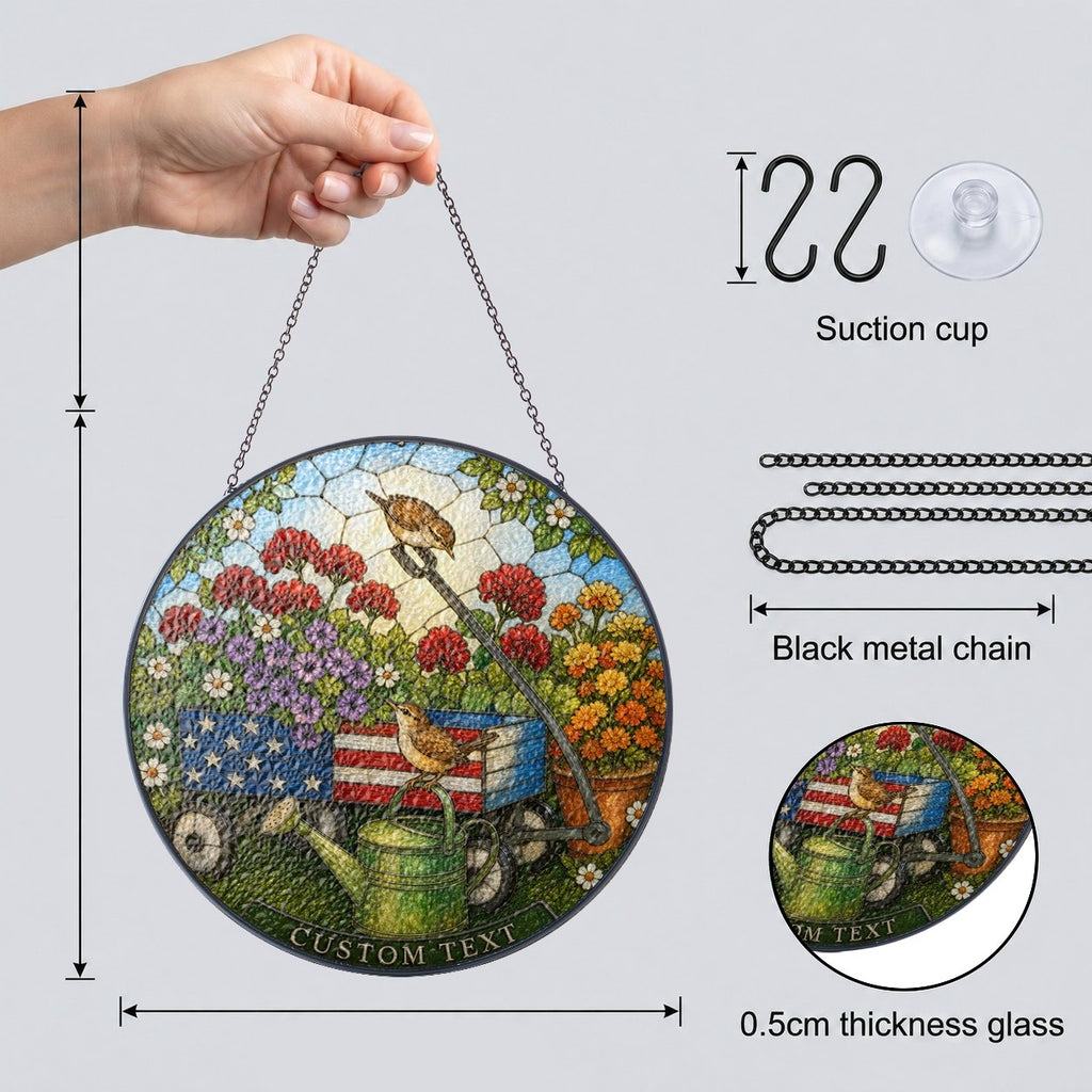 Personalized Patriotic Garden Cart Stained Glass Suncatcher