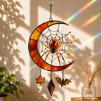 Crescent Moon Spider Web with Bats suncatcher displayed in a home window