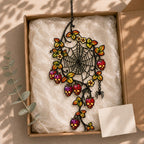 Spider Web with Autumn Berries window suncatcher seen against a sunlit garden