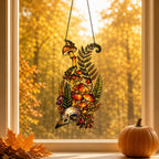 Mushrooms, Ferns and Skull window hanging suncatcher with rainbow light reflections
