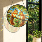Two Red Squirrels on a Pine Branch Stained Glass Suncatcher