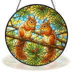 Two Red Squirrels on a Pine Branch Stained Glass Suncatcher