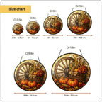 Autumn Harvest Wagon Wheel & Pumpkins Stained Glass Suncatcher