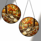Cozy Autumn Reading Nook Stained Glass Suncatcher