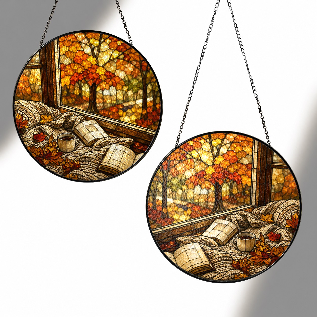 Cozy Autumn Reading Nook Stained Glass Suncatcher
