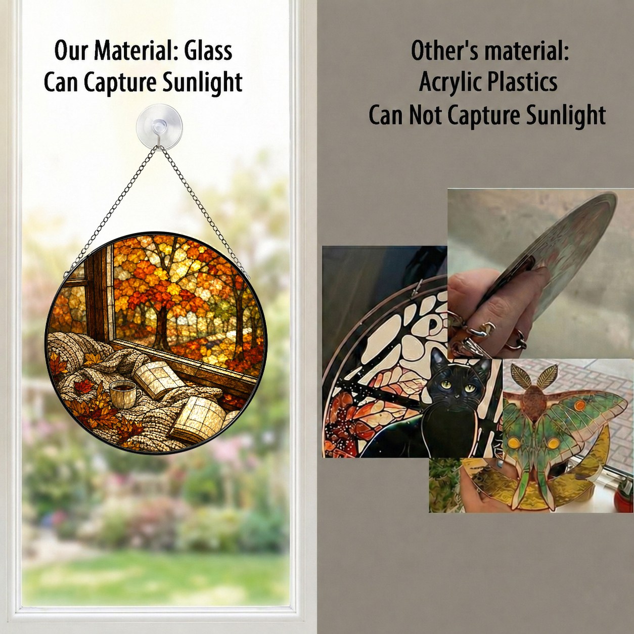 Cozy Autumn Reading Nook Stained Glass Suncatcher