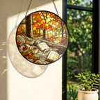 Cozy Autumn Reading Nook Stained Glass Suncatcher