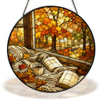 Cozy Autumn Reading Nook Stained Glass Suncatcher