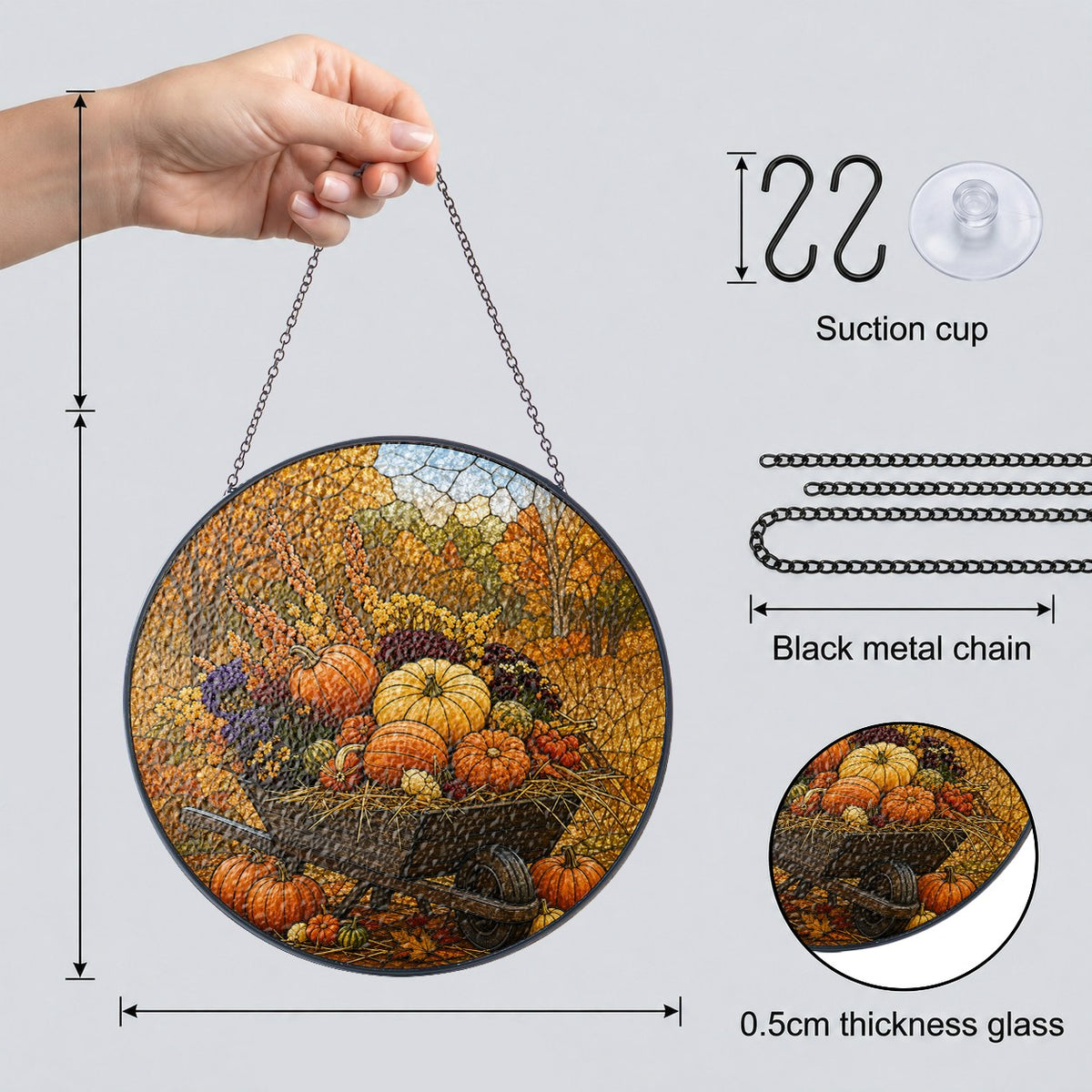 Pumpkin Wheelbarrow Autumn Stained Glass Suncatcher
