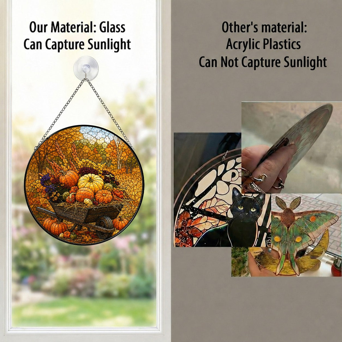 Pumpkin Wheelbarrow Autumn Stained Glass Suncatcher