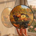 Pumpkin Wheelbarrow Autumn Stained Glass Suncatcher