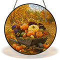 Pumpkin Wheelbarrow Autumn Stained Glass Suncatcher