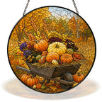 Pumpkin Wheelbarrow Autumn Stained Glass Suncatcher