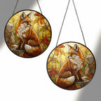 Red Fox in Autumn Woods Stained Glass Suncatcher