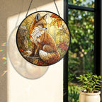 Red Fox in Autumn Woods Stained Glass Suncatcher