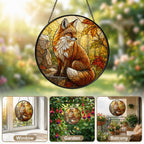 Red Fox in Autumn Woods Stained Glass Suncatcher