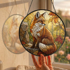 Red Fox in Autumn Woods Stained Glass Suncatcher