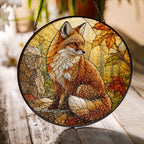 Red Fox in Autumn Woods Stained Glass Suncatcher