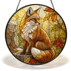 Red Fox in Autumn Woods Stained Glass Suncatcher