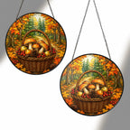 Autumn Mushroom Foraging Basket Stained Glass Suncatcher