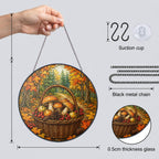 Autumn Mushroom Foraging Basket Stained Glass Suncatcher