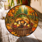 Autumn Mushroom Foraging Basket Stained Glass Suncatcher
