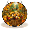 Autumn Mushroom Foraging Basket Stained Glass Suncatcher