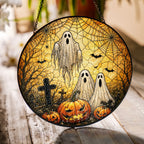 Halloween Ghosts & Jack-o'-Lantern Graveyard Stained Glass Suncatcher