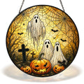 Halloween Ghosts & Jack-o'-Lantern Graveyard Stained Glass Suncatcher