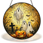 Halloween Ghosts & Jack-o'-Lantern Graveyard Stained Glass Suncatcher