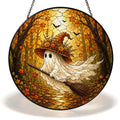 Ghost Witch on a Broomstick Stained Glass Suncatcher