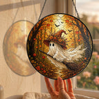 Ghost Witch on a Broomstick Stained Glass Suncatcher