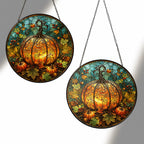Glowing Ornate Pumpkin Stained Glass Suncatcher