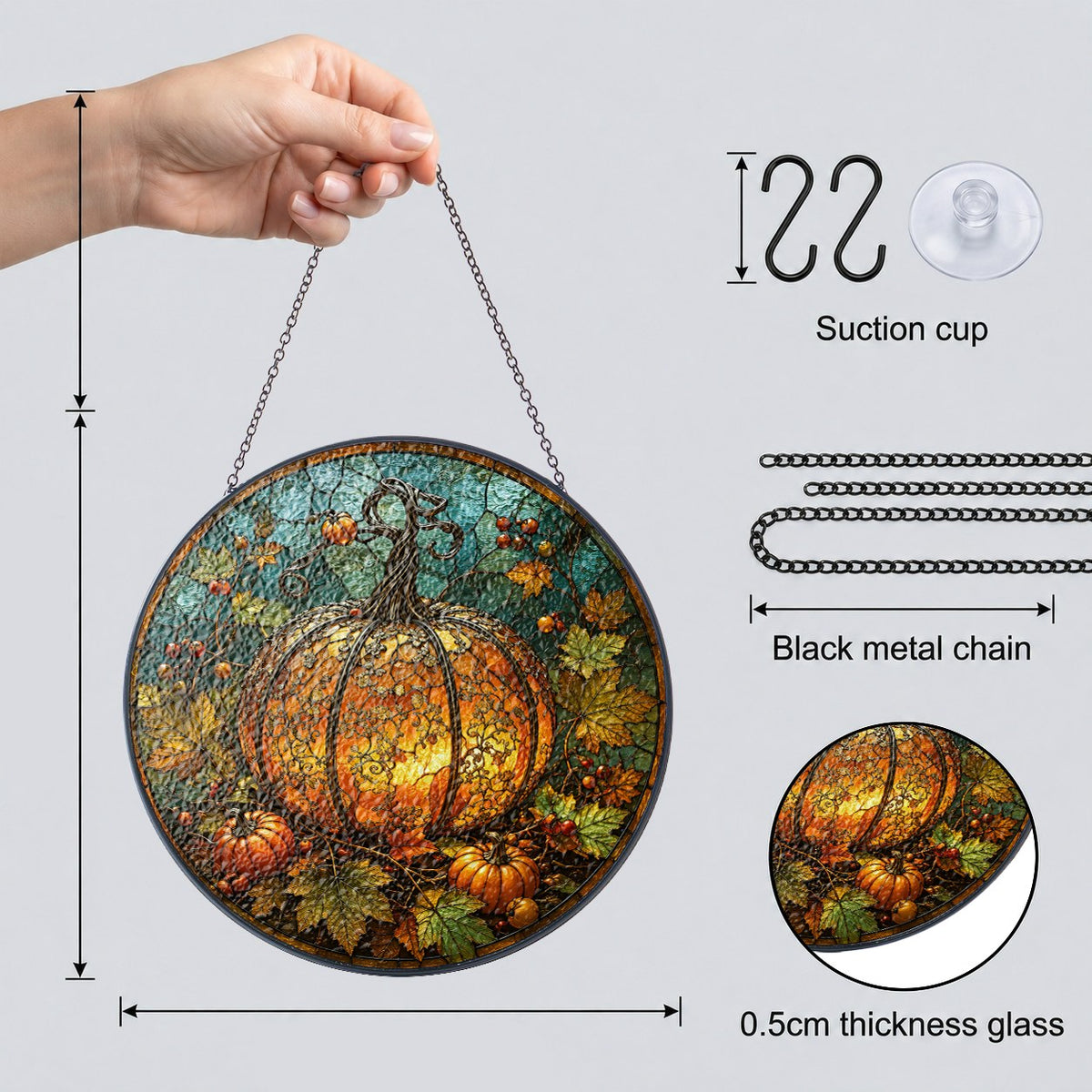 Glowing Ornate Pumpkin Stained Glass Suncatcher