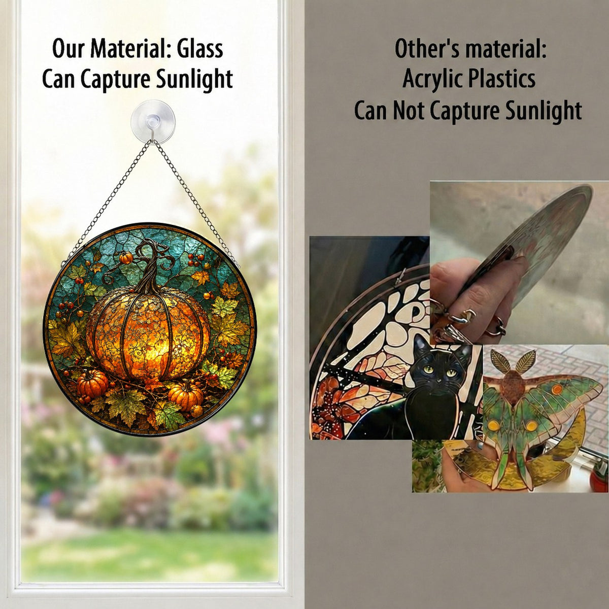 Glowing Ornate Pumpkin Stained Glass Suncatcher