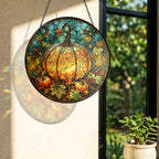 Glowing Ornate Pumpkin Stained Glass Suncatcher