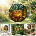 Glowing Ornate Pumpkin Stained Glass Suncatcher