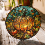 Glowing Ornate Pumpkin Stained Glass Suncatcher