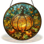 Glowing Ornate Pumpkin Stained Glass Suncatcher