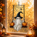 Witch Hat Ghost on Pumpkin Swing Holographic Acrylic Suncatcher