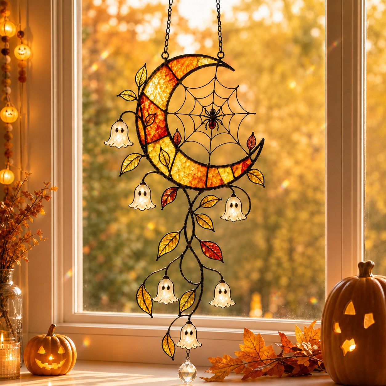 Ghost Blossom Crescent Moon Holographic Acrylic Suncatcher