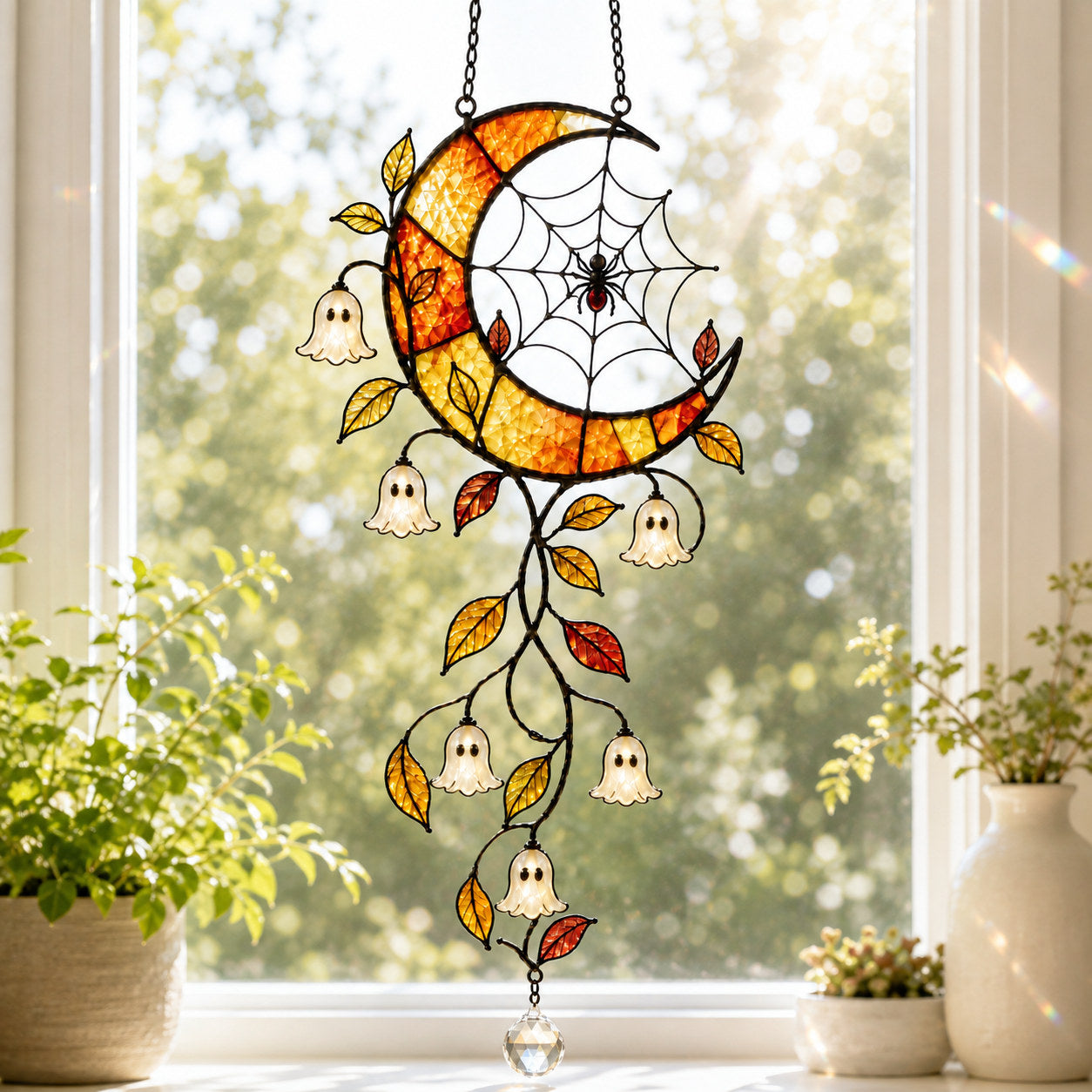 Ghost Blossom Crescent Moon Holographic Acrylic Suncatcher