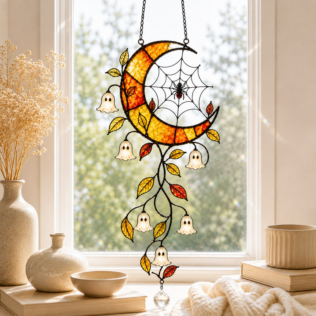 Ghost Blossom Crescent Moon Holographic Acrylic Suncatcher
