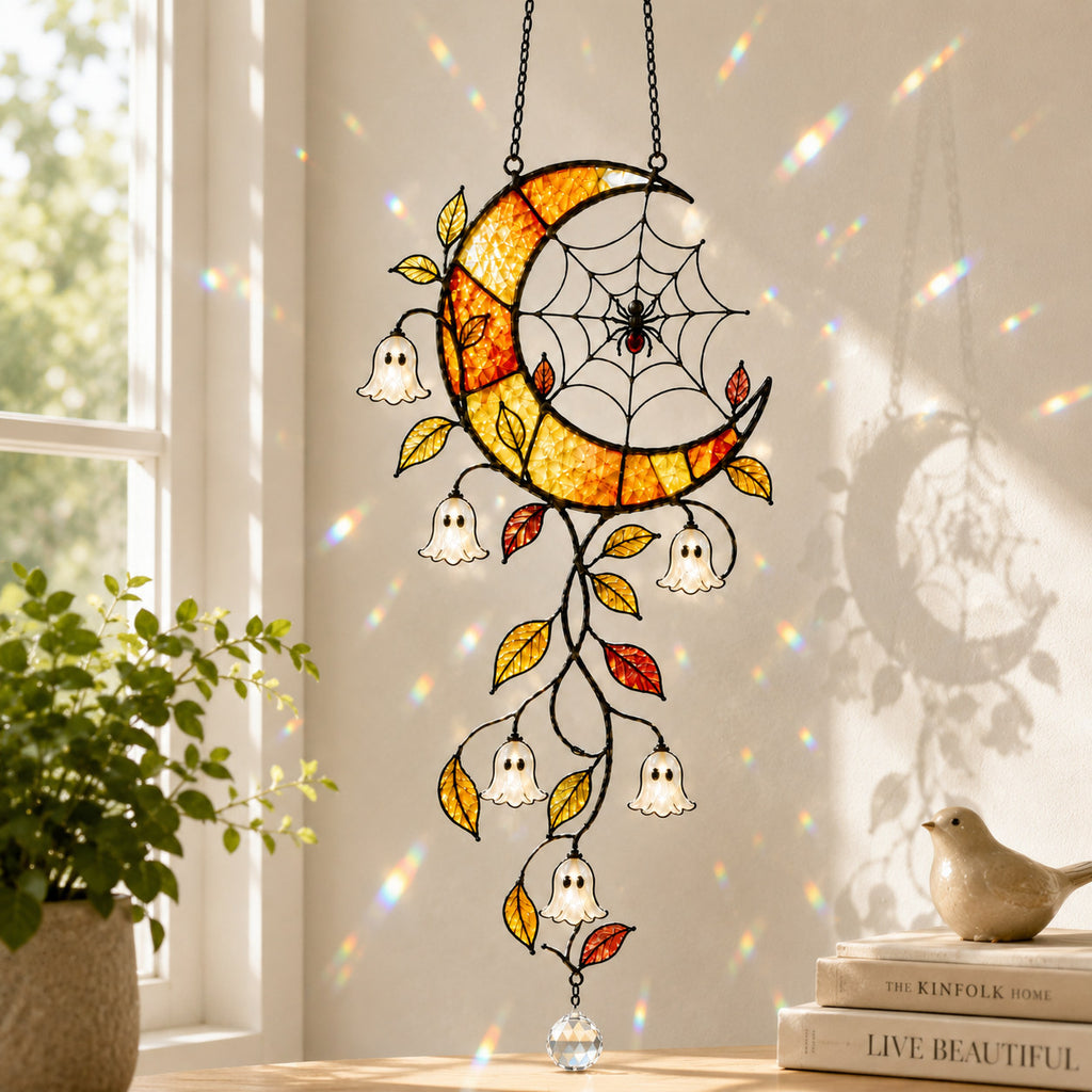 Ghost Blossom Crescent Moon Holographic Acrylic Suncatcher