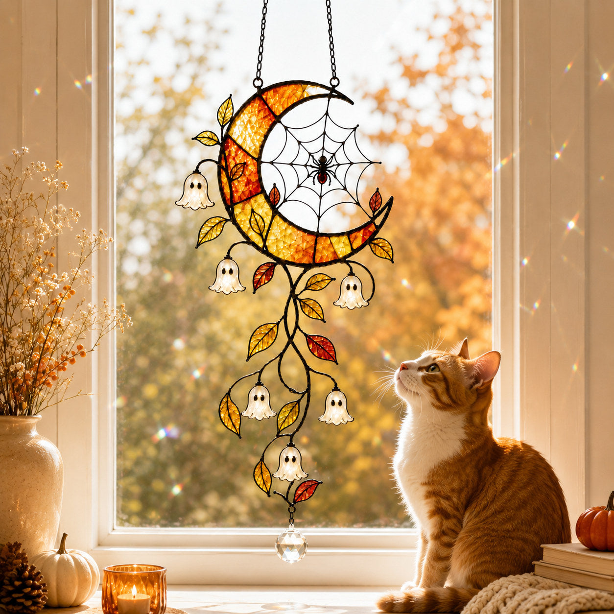 Ghost Blossom Crescent Moon Holographic Acrylic Suncatcher