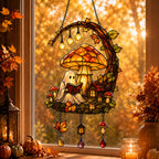 Ghost Reading Under Mushroom Moon Holographic Acrylic Suncatcher