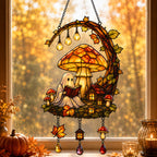 Ghost Reading Under Mushroom Moon Holographic Acrylic Suncatcher