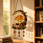 Ghost Reading Under Mushroom Moon Holographic Acrylic Suncatcher